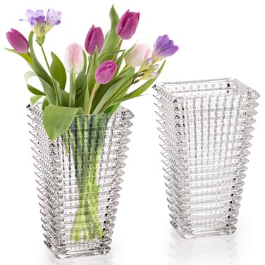 Yarlung 2 Pack Crystal Glass Vase, 9 Inch Large Flower Vases for Table Centerpieces, Heavy Duty Bouquet Vases for Home Decor, Living Room, Wedding