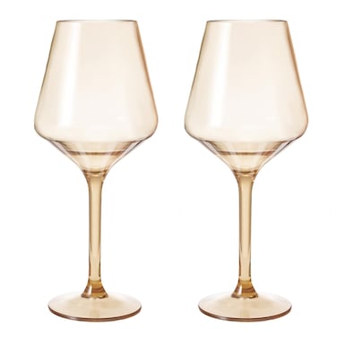 Acrylic Colored Wine Glasses   2 Set   Shatterproof Tritan Drinkware, Unbreakable - European Design BPA-free plastic, Reusable, All Purpose Glassware, Floats on Water, Hand Wash 15oz (Muted Beige Tan)
