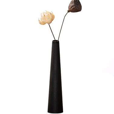 Small Ceramic Bud Vase Tall Conic Flower Single Stem Vase Black Vase Home Decorative Floral Centerpiece for Wedding and Office (Black)