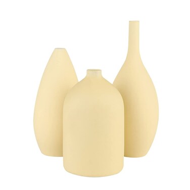 Speack Ceramic Small Vase Set of 3, Farmhouse Coffee Table Decor Book Shelf Decorative, Yellow