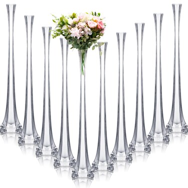 Inbagi 10 Pcs Eiffel Tower Vase for Wedding Centerpieces 20 Inch Clear Tall Skinny Vases Glass Flower Stand Floral Container for Living Room Home Crafts Wedding Reception Birthday Baby Shower Decor