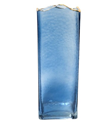Glass Decorative Flower Vase for Home Decor (Blue)