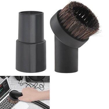 TQEONKL Vacuum Brush, Vacuum Attachment Round Dust Brush Horse Hair with Universal Connector, 1.25 Inch Brush Replacement with 1.25 to 1.37 Inch Vacuum Hose Adapter Tool for Standard Hose