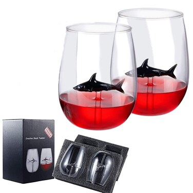 Shark Wine Glass, Personalized Set of 2 Shark Wine Glasses with Shark Inside, Unique Crystal Nice Wine Glasses for Party Valentines Day Women