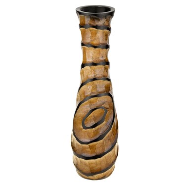 Rustic Brown Hand Carved Etched Spiral Mango Tree Wooden Vase