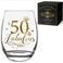 Vagafilla Fabulous Stemless Wine Glass 15oz, Glitter Gold Design Happy Birthday Wine Glass Gifts Idea for Grandma BFF Female Friends Girlfriend Women Wife Mom Sister Aunt Friends Coworker (50th star)