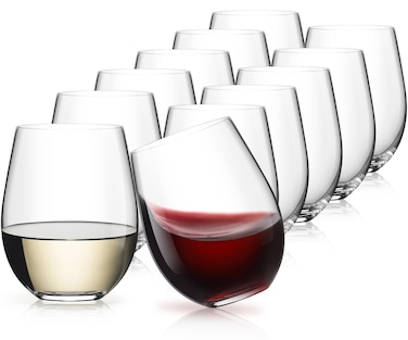 LUNA &amp; MANTHA Stemless Wine Glasses Set of 12, 18oz Crystal Red White Wine Glasses for Daily Use, Hosting, Home Bar, Evening Party, Birthdays, Shower, Housewarming Gift, Clear