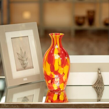 C&Atilde;&iexcl; d'Oro Small Glass Vase Orange/Yellow Confetti Hand Blown Murano-Style Art Glass for Flower and Decor - Model N&Acirc;&ordm; 67
