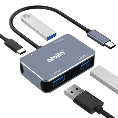 atolla USB C Hub &acirc;&euro;&ldquo; Aluminum 4-in-1 USB C Adapter with 3 USB 3.0 Ports &amp; 60W Power Delivery Port for MacBook Pro/Air, iPad Pro, Chromebook, Dell and More