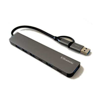 Elhansic Aluminum 7 in 1 USB C Splitter USB HUB with USB 3.0,USB 2.0 for MacBook Laptops Desktops