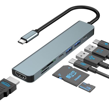 USB C Hub,7 in 1 Adapter,Multiport Adapter with 4K HDMI, 1USB C &amp; 2USB A, PD 100W, SD/TF, USB C Docking Station for MacBook Air/Pro, iPad, Windows, Steam Deck, Switch