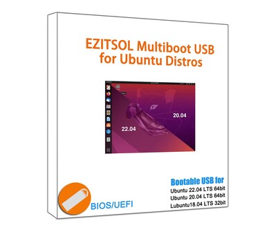 EZITSOL USB for Ubuntu 22.04 &amp; 20.04 64bit,Lubuntu 18.04 32bit   3IN1 Bootable Linux USB Flash Drive/Stick,Jump Drive,Pendrive,Thumb Drive