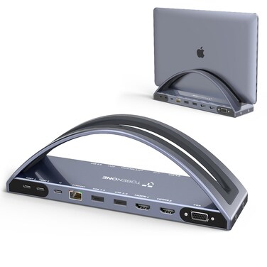 TobenONE USB C Docking Station Dual 4K Monitor for MacBook Pro/Air M4, 13-in-2 Mac Docking Station Stand with 2 HDMI, VGA, 5 USB, 100W PD, Ethernet, SD/Micro SD, Audio (No Power Adapter Included)