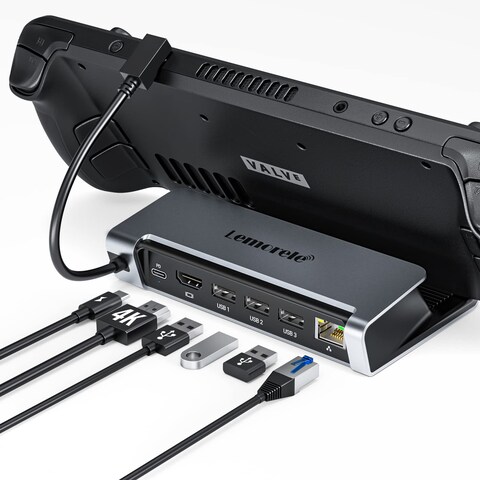Lemorele Steam Deck Dock, 6 in 1 Docking Station w/HDMI 4K@30Hz, Gigabit Ethernet, 3 USB-A 2.0 and Full Speed Charging USB C Port for TV, Monitor, Tablet, Mouse, Keyboard, Steam Deck Accessories