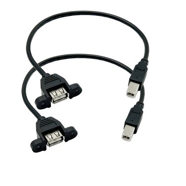 Seadream USB Printer Cable 2Pack USB A Female Panel Mount to USB B Male Cable;USB A to B Cable, 1 Foot (0.3 Meters), Black