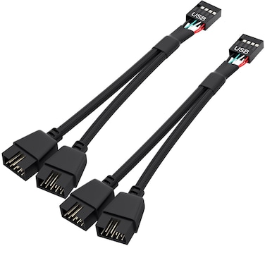 OwlTree 2 Pack Motherboard 9 Pin USB 2.0 to Dual 9 Pin Extension Splitter, Motherboard USB Splitter 9 Pin Header Cable, USB2.0 Header Splitter for Internal Computer Motherboard (Braided Black)