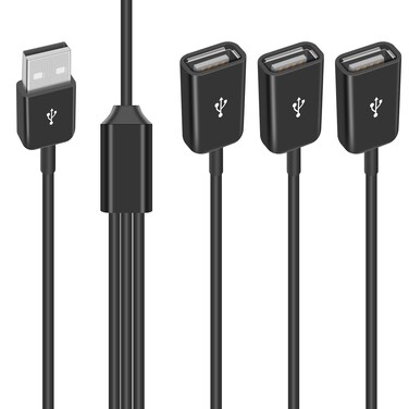 Duttek USB A Splitter Cable 1FT/30cm, USB Power Splitter Cable, USB Splitter 1 in 3 Out Extender Cord Support Charg and Data Transfer for Car, Laptop, MacBook, USB Keyboard, Flash Drive (1 in 3 Out)