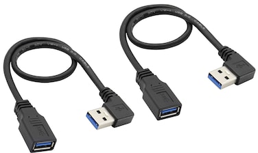 HCFeng Right Right Angle USB 3.0 Male to Female Extension Cable USB 3.0 A Right Elbow Male to USB 3.0 A Female Adapter Super Speed USB 3.0 Male to Female Data Cable Black [1FT-2pack/right]