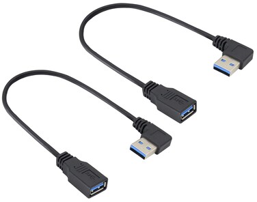 HCFeng USB 3.0 Right Angle Male to Female Extension Cable USB 3.0 A Left Elbow Male to USB 3.0 A Female Adapter Super Speed USB 3.0 Male to Female Data Cable Black[30CM/1FT-2pack/left Elbow]