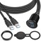 QIANRENON Dual USB 3.0 Embedded Car Waterproof Cable 2 USB3.0 Male to 2 Female Threaded Fixed Mount Extension Cable, LED Light Aluminium Housing, for Instrument Panel Car Boat Motorbike, 2M/6.5ft