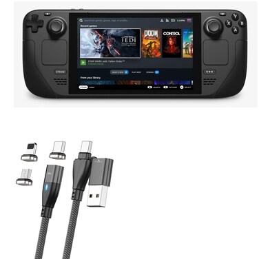 BoxWave Cable Compatible with Valve Steam Deck - MagnetoSnap PD AllCharge Cable (100W), Magnet PD 100W Charging Cable USB Type-C Micro USB for Valve Steam Deck - Jet Black