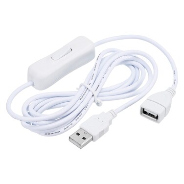 MECCANIXITY USB Extension Cable with ON/Off Switch 2 Meter USB Male to Female Extension Cord for Desk Lamp Fan LED Light Strip White Pack of 2