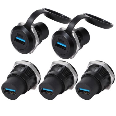 ANMBEST 5PCS USB3.0 Panel Mount Connector,USB Pass Through Cable Coupler Female to Female Extension Adapter with Waterproof/Dust Cap (USB3.0)