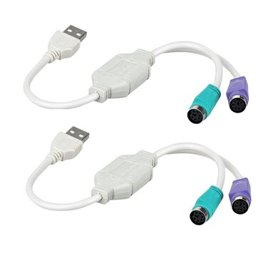 Maxmoral 2pcs USB to PS2 Cable, Dual PS2 Plug Active USB to PS2 Adapter Converter for Keyboard Mouse Bar Code Scanner