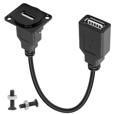 QIANRENON USB2.0 Panel Mount Short Cable Adapter USB 2.0 Female to Female Connector Coupler Fixed Mount Socket, D Panel/XLR Panel Mount, for Data Transfer Charging Extension USB2.0 Port, 23cm/9in