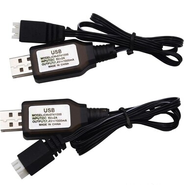 2 Packs Gel Ball Blaster XH-3P Charger, 7.4V Lipo Battery USB Charging Cables Accessories for Splat Orby Gun, Compatible with Splatter Blaster, RC Car Boat and Foam Flying Toy for Ages 14+, White
