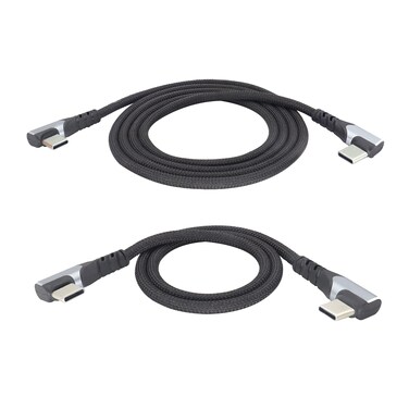 HCFeng Type C Cable 3.1A USB C Charger Fast Charging USB C Cable Nickel Plated 90&Acirc;&deg; Right Angle Nylon Braided USBC Cable Compatible Other USB C Devices (Black 2Pack) [3.3FT and 1.3FT]