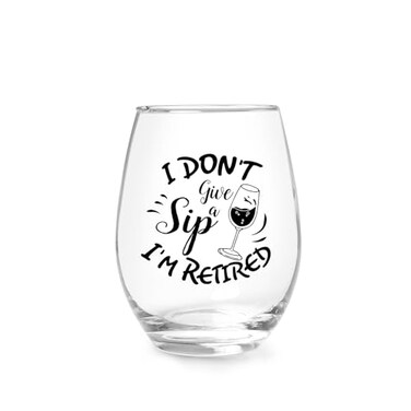 Funny Retirement Stemless Wine Glass for Women Men, I Don't Give a Sip I'm Retired Wine Glass, Happy Retirement Gifts for Coworkers Teacher Friends Nurse, 15oz