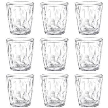 Hedume 9 Pack 10-ounce Plastic Water Tumblers, Transparent Unbreakable Drinking Glasses, Clear Acrylic Reusable Juice Wine Cups Stackable for Home, Picnic Party