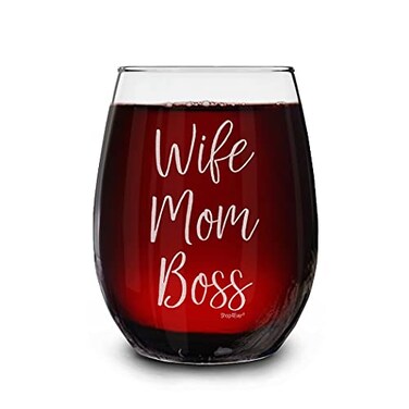 shop4ever Wife Mom Boss Laser Engraved Stemless Wine Glass ~ Mother's Day Gift for New Mommy Birthday