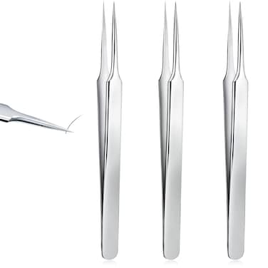 3 Pieces Ingrown Hair Tweezers Stainless Steel Splinter Tweezers Pointed Blackhead Remover Precision Eyebrow Tweezers for Facial Hair, Ingrown Hair, Splinter and Blackhead Remover (Silver)