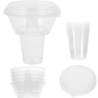 Housoutil Snack and Drink Cup Set, Disposable Snack and Drink Cup, Drink and Snack Cup in One, Plastic Tumbler Cups with Bowl on Top (5 Sets)