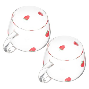 Luxshiny Glass Tumbler Tea Cups Glass Water Cup Coffee Mug 2pcs Strawberry Tumbler Beverage Cup 400ml Drinking Glasses Cups for Home Bar Coffee Shop Clear Glass Coffee Mugs