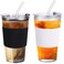 Glass Coffee Cup with Straw 2 Pcs, Glass Water Tumbler with Lid, Premium Can Shaped Glass Cups, Reusable Iced Coffee Glasse Tumbler Travel Cup, Leakproof Mug with Straw for Milk Juice (Black+White)