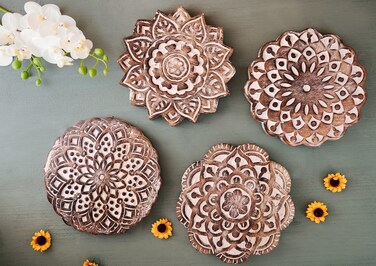 Easter Gifts Set of 4 Wooden Trivet for Hot Dishes Pots and Pans Tea Pot Holders Nonslip Heat Resistant Kitchen Counter Accessories Housewarming Gift (MD2205) 8" Diameter