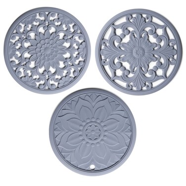 Hotsyang Silicone Trivets Mats,Trivets for Hot Dishes, Table, Countertop, Trivets for Hot Pots and Pans,Heat Resistant Trivets,Teapot Trivets, Flexible Trivets Round,Hot Pads for Countertops of 3 Grey