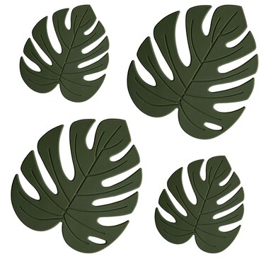 Non Slip Silicone Trivet Mat Set of 4, Monstera Pot Holders for Hot Pots and Pans, Soft Rubber Multi-Use Trivets for Kitchen Countertops, Tables