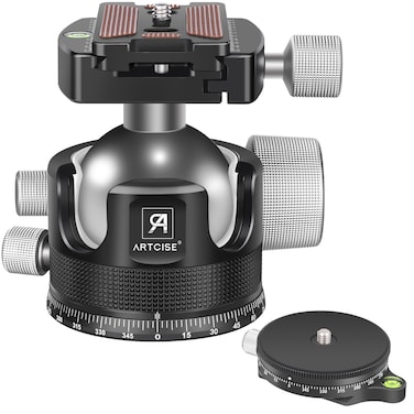 Low Profile Ball Head 55mm Tripod Ball Head ARTCISE KB55 Heavy Duty Tripod Head All Metal CNC Machining with 360&Acirc;&deg; Panoramic Arca Type QR Plate for Tripod, Max Load 88lbs /40kg