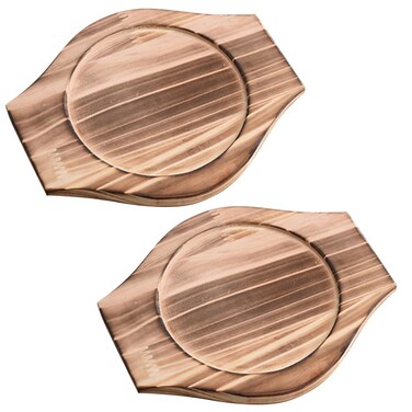 UPKOCH 2 Sets of Korean Stone Bowl Wood Base, Wooden Trivets for Hot Dishes, Hot Pot Trivet, Wood Serving Tray for Casserole,Ceramic Pot,Ideal for 6 inches Pot, Home, Resturants, Safe Grabbing Design