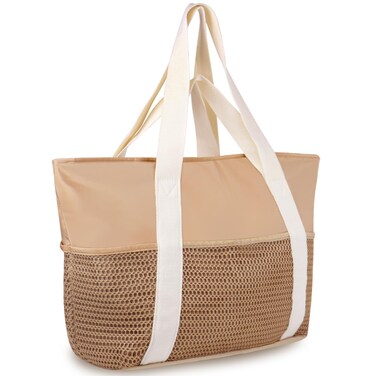 Czyan Beach Bags for Women,Mesh Beach Tote Bag with Zipper,Large Foldable Mesh Swimming Pool Travel Bag for Women Vacation Essentials Beach Accessories