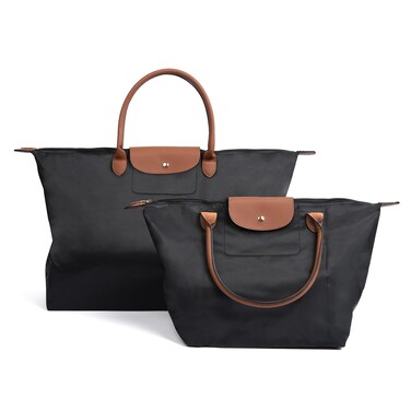 Generic Designer Tote Bags   Two Pack Set   Travel   Work   Gym   Everyday   Foldable   Water-resitant   2 Different Sizes   Lightweight   Soft Nylon   Fashionable  , Large, Black