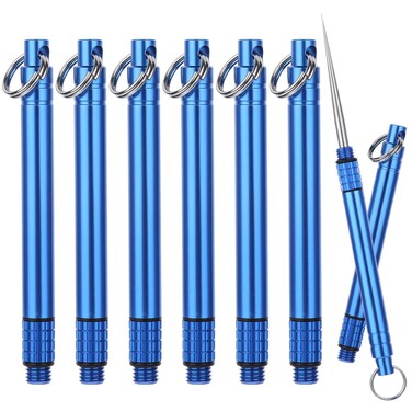 6 Pcs Portable Toothpick Blue Reusable Toothpick Pocket Toothpicks with Keychain Travel Large Toothpicks Pocket Toothpick Holder Set Tooth Picks Tea Tree Toothpicks Fruit Toothpicks for Picnic Camping