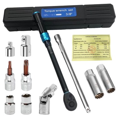 FireBee 3/8-Inch Drive Torque Wrench, 5~60Nm - 11PC High Precision Torque Wrench Set with 3/8 To 1/4 Socket Adapter, 3/8 To 1/2 Socket Adapter for Bike Motorcycle Car Maintenance
