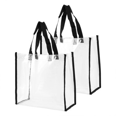 Framendino, 2 Pack Clear PVC Plastic Tote Bag Stadium Approved 12 x 6 x 12With Handles for Work Gym Beach Sports