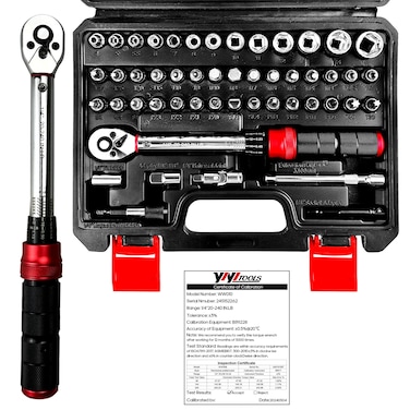 YIYITOOLS 50PCS Bike Torque Wrench Set, 1/4" Drive Click Torque Wrench&iuml;&frac14;&circ;20-240IN.LB/(2.3-27.1N.M&iuml;&frac14;&permil; Bicycle Torque Wrench 72-Tooth Ratchet Bit Sockets Extension Bar Adapters for MTB E-Bike Motorcycle