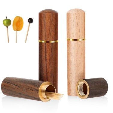3 Pack Portable Toothpick Holder Wood Toothpick Case Waterproof Handmade Toothpick Holder Pocket Mini Toothpick Box for Storage Toothpick Needle Pill Bead Ear Pick Cotton Swab and Other Small Object